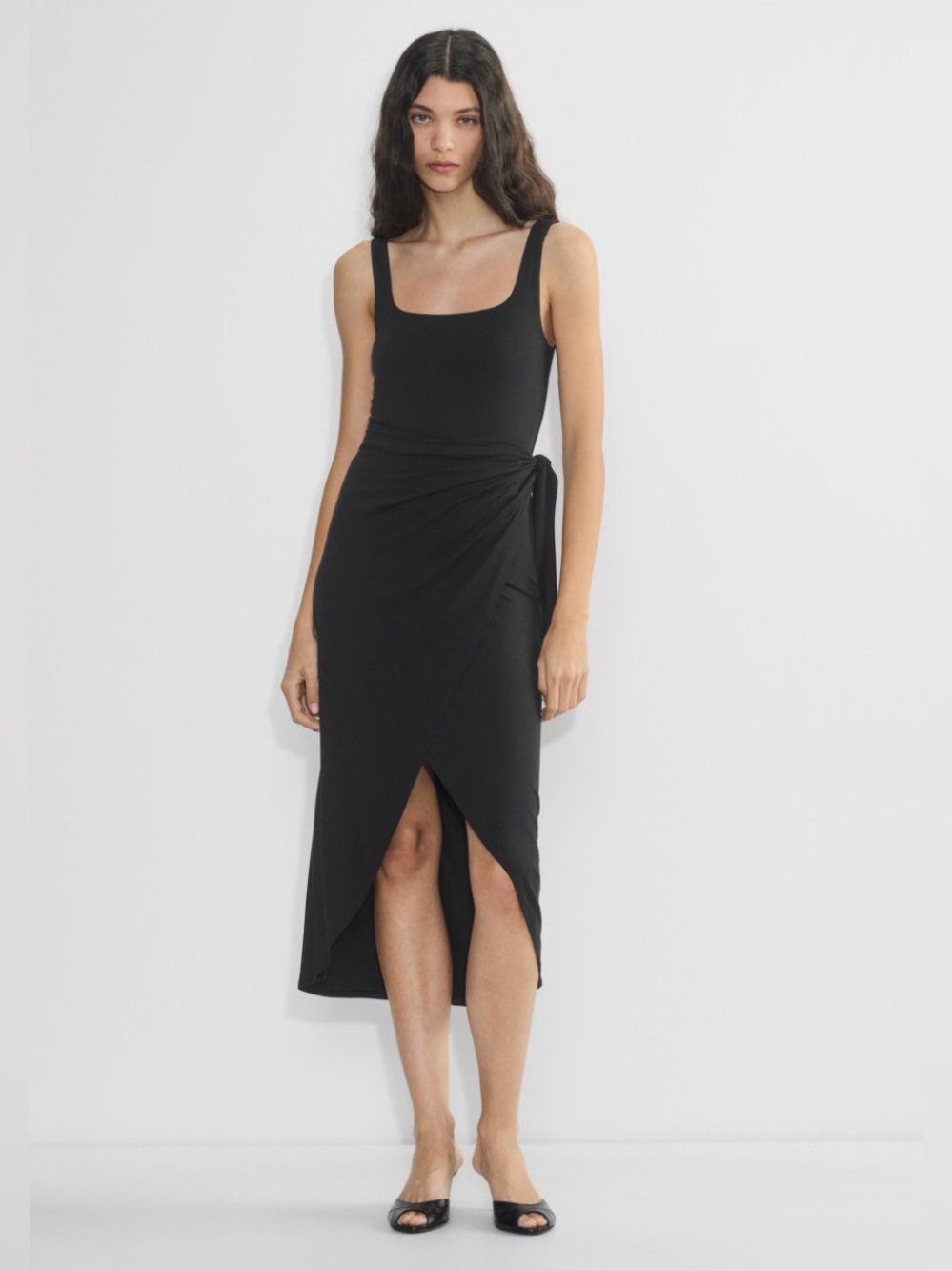 Wilfred Black Asymmetrical Wrap Midi Dress Size Small